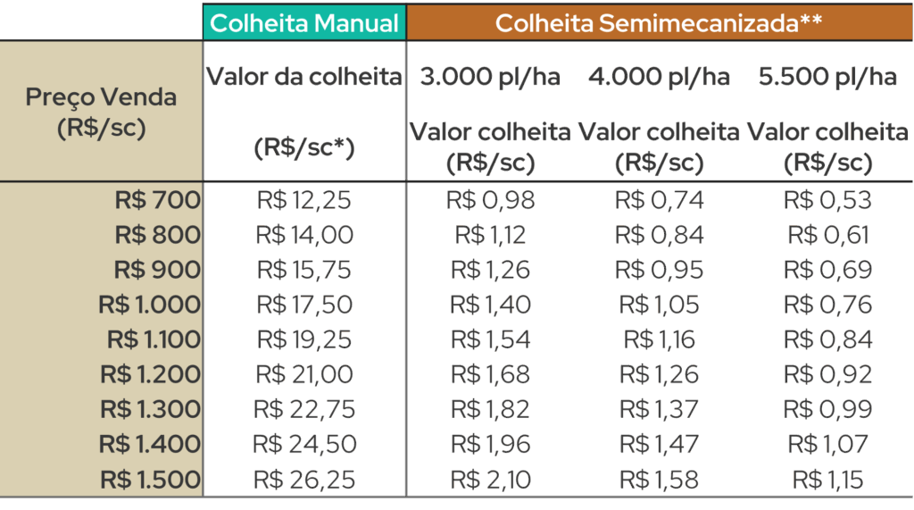 Tabela com os resultados.